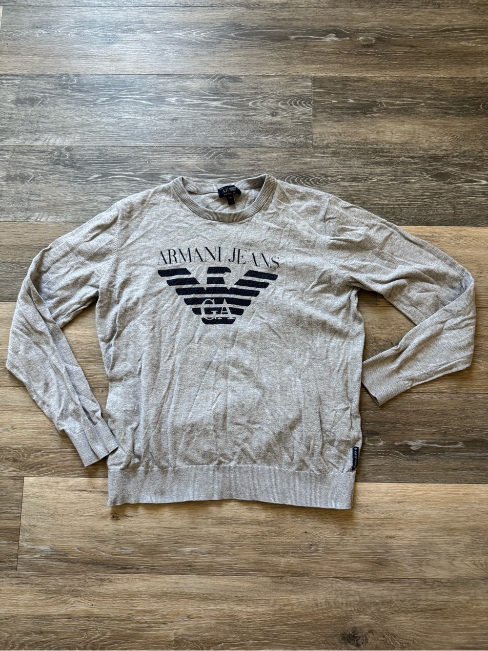 Armani Jeans Light Gray Crewneck with Navy Logo cotton sz M